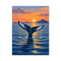 A whale tail rising from calm ocean water beneath an orange sunset - animal paint by numbers artwork