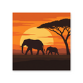 An adult elephant and calf walking beneath an acacia tree silhouetted against an orange sunset - animal paint by numbers artwork