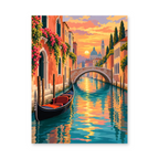 A gondola on a Venetian canal, a stone bridge and warm sunset reflections between colorful buildings - finished paint by numbers artwork