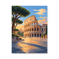 The Colosseum beside a sunlit Roman plaza and tall umbrella pines - finished paint by numbers artwork