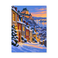 Snow-covered streets and colorful houses beneath the illuminated Chateau Frontenac at dusk - finished paint by numbers artwork
