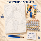 Living Water paint by numbers kit with numbered canvas, paint pots, three brushes, color reference and painting guide