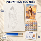 Desert Journey paint by numbers kit with numbered canvas, paint pots, three brushes, color reference and painting guide