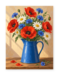 Red poppies, daisies and blue cornflowers in a blue pitcher - paint by numbers artwork